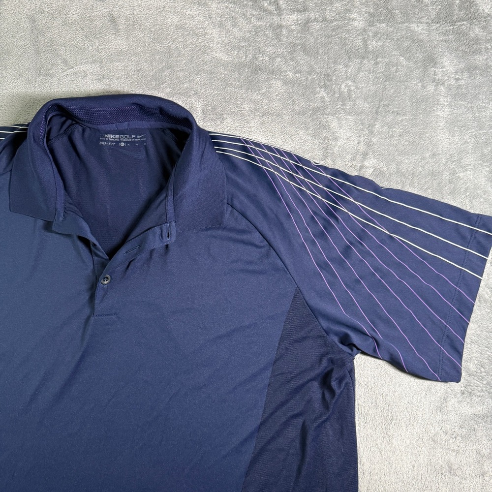 Nike Golf Dri-Fit Polo Shirt Mens XL Navy Blue Performance Stripe
